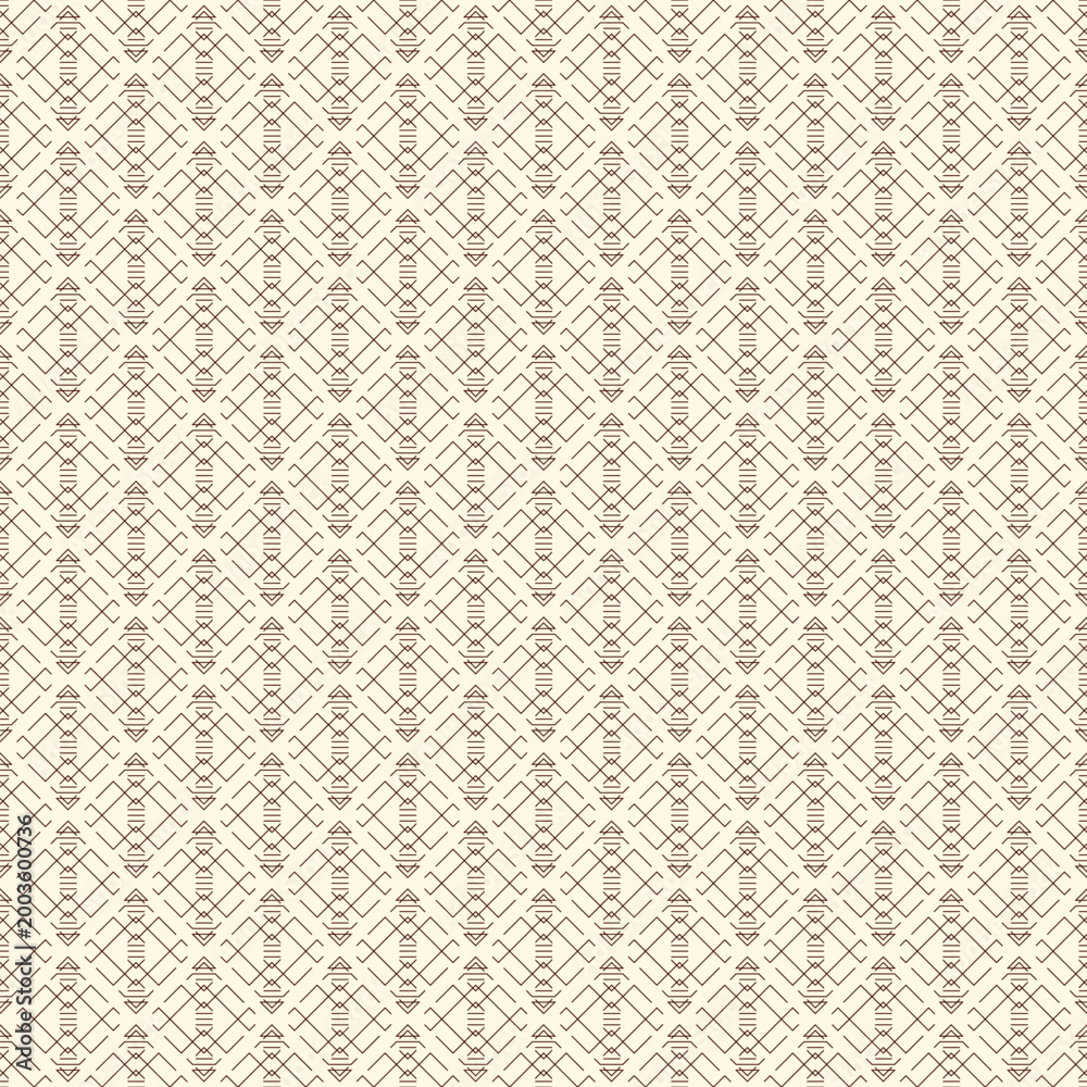 Fototapeta premium Ethnic, tribal seamless pattern. Native americans embroidery textile stylized surface print. Boho chic ornament. Repeated triangles geometric background. Mosaic wallpaper. Vector abstract