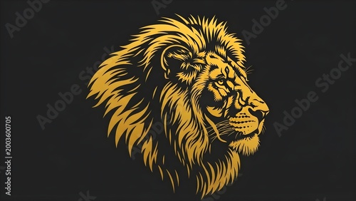 Majestic Lion Head Profile Illustration Golden Mane Dark Background.