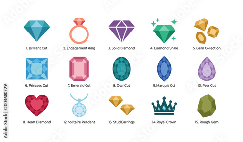 Gem icons showing diamond cuts and jewelry types in grid