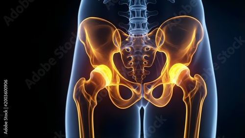Anatomical Illustration of the Human Pelvis and Hip Joints.