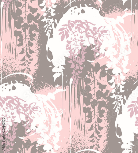 wisteria flower abstract seamless pattern design brush strokes japanese chinese vector ink traditional asian design isolated