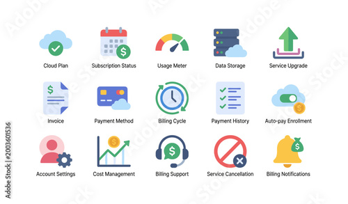 Billing and account management icons for subscription services