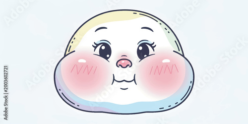 Cute Cartoon Cloud Face Smiling.