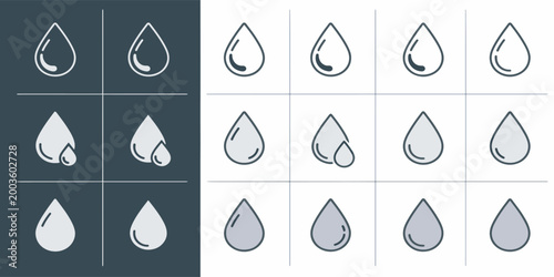 Collection of various water droplets.
