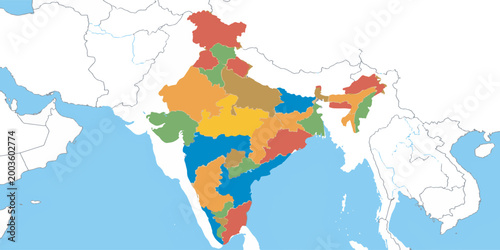 Colorful Map of India States.