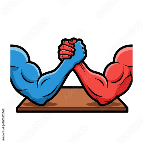 Arm Wrestling Competition: Blue vs Red Biceps, Strength Contest