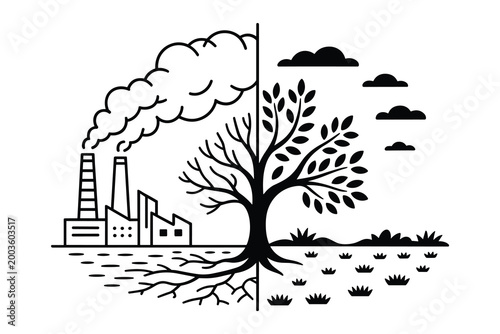 Environmental impact pollution vs nature a vector illustration for sustainability