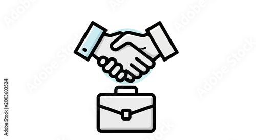 Business partnership handshake over briefcase icon, agreement concept