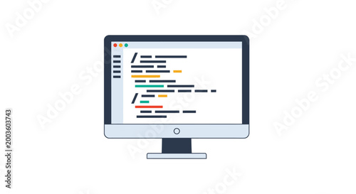 Computer monitor with coding on screen.