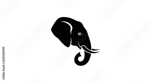 Black Elephant Head Silhouette Side View.