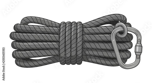 Bild auf Leinwand Coiled rope with metal carabiner attached.