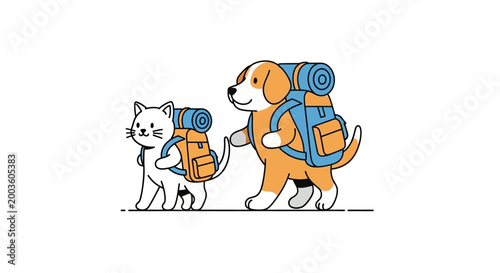 dog and cat with hiking backpacks.