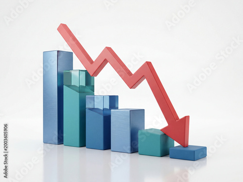 Free Download Clean 3D render of downward trending graph with arrow falling over bars modern business - GFXLoad