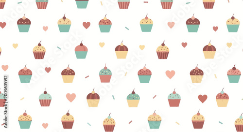 Cute Cupcake Pattern with Hearts and Sprinkles - Sweet Treat Background