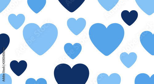 Seamless Pattern of Blue Hearts on White Background, Romantic Design Element