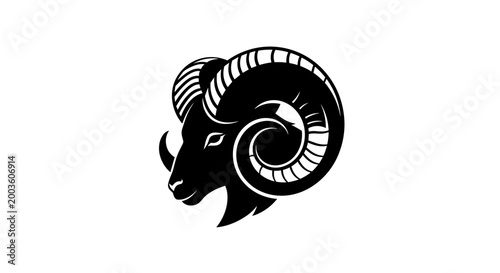 Black Ram Head with Curly Horns.