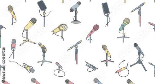 Vintage Microphone Pattern: Retro Audio Equipment Illustration