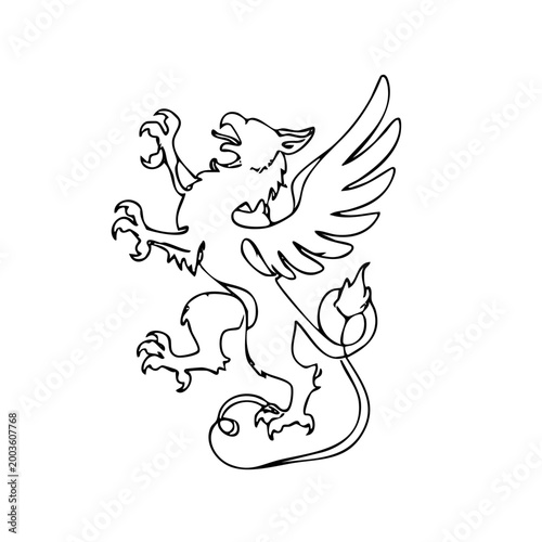 Rampant Griffin Line Art Illustration