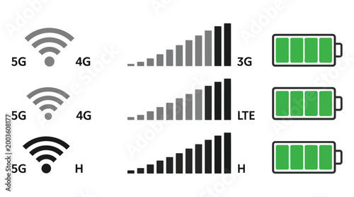 Mobile network and battery status indicators a visual representation of connectivity and power