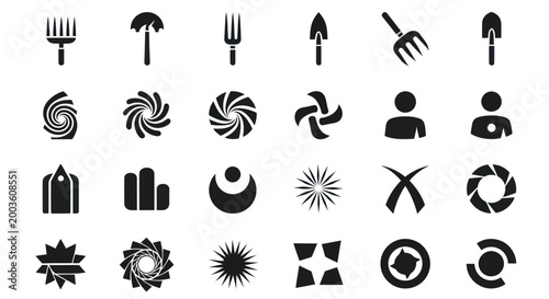 Black and white icon set on white background