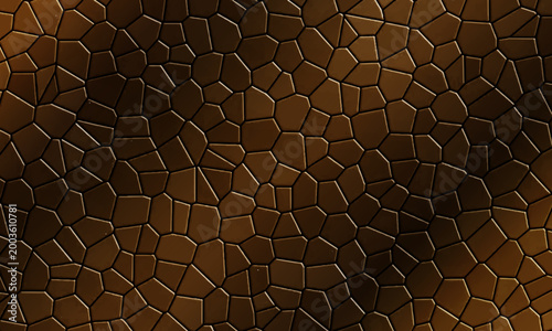 Brown geometric mosaic texture background with irregular polygonal cells. brown leather texture.