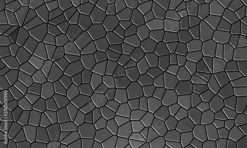 Black geometric mosaic texture background with irregular polygonal cells. abstract monochrome background.