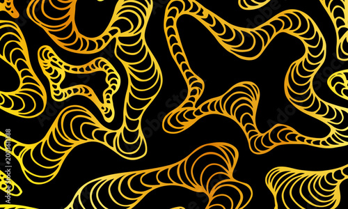 Abstract black and golden hand drawn wavy line pattern background. doodle style pattern.