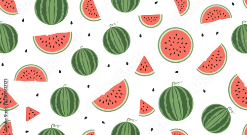 Vibrant Watermelon Slices and Whole Fruits Pattern
