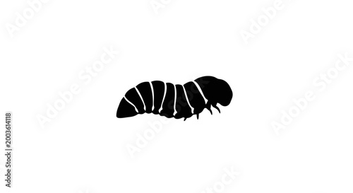 Black Caterpillar Insect Silhouette Side View.