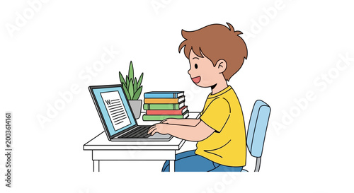 Boy sitting at desk with laptop.
