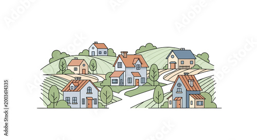 Colorful houses on a hillside village.