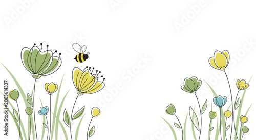 Colorful flowers with a bee flying.