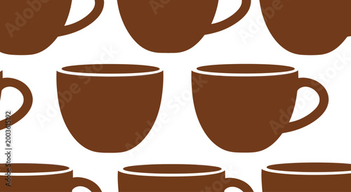Seamless Pattern of Brown Coffee Cups on White Background
