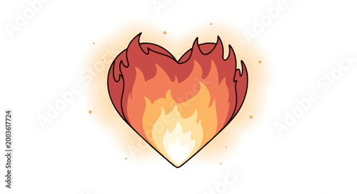 Burning heart with flame design element.