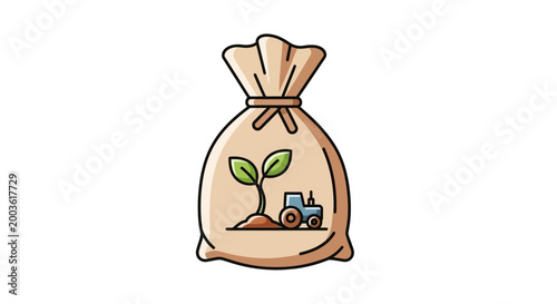 Brown paper bag with green tractor.