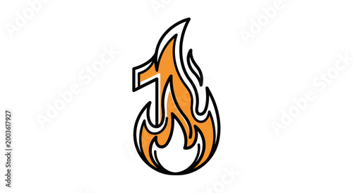 Flame Number One Symbol Icon.
