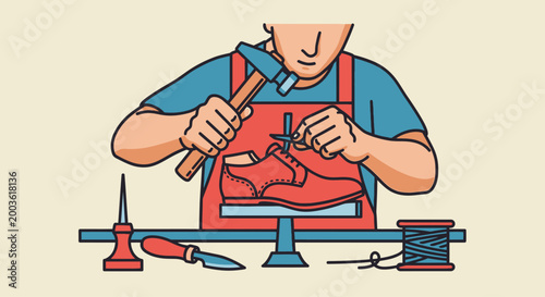Man working with leather craft tools.