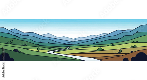 Mountain range landscape with rolling hills.