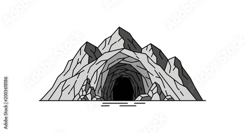 Mountain tunnel entrance in water.