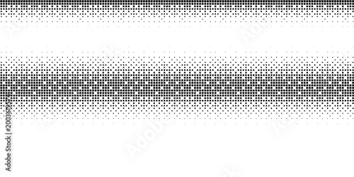Pixelated bitmap gradient texture. Black and white dither pattern background. Abstract glitchy pattern. 8 bit video game screen wallpaper. Border Wide. Pixel art retro Illustration. Vector