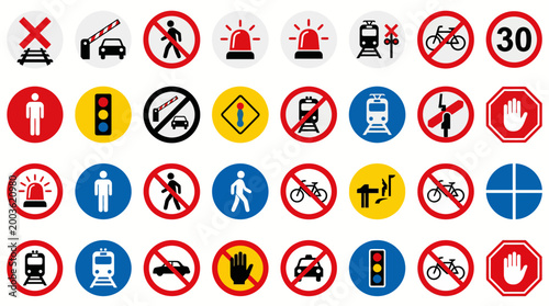 Vector Icons Collection of various traffic signs and transport symbols.