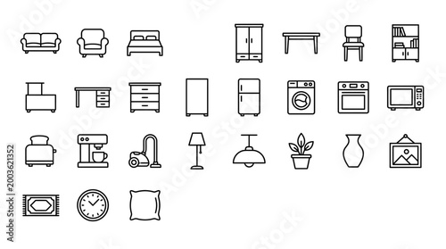 Vector Icons Set of hand drawn furniture and home appliance icons.