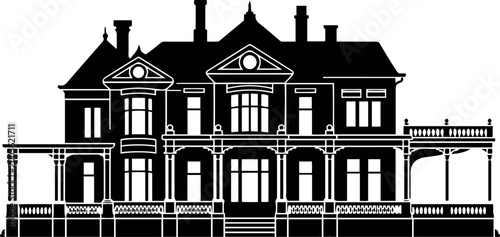 Vintage luxury mansion house architecture, balck icon silhouette vector