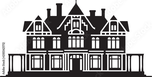 Vintage luxury mansion house architecture, balck icon silhouette vector