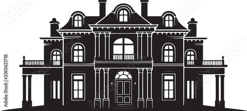 Vintage luxury mansion house architecture, balck icon silhouette vector