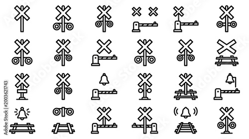Vector Icons Set of railroad crossing icons in outline style.