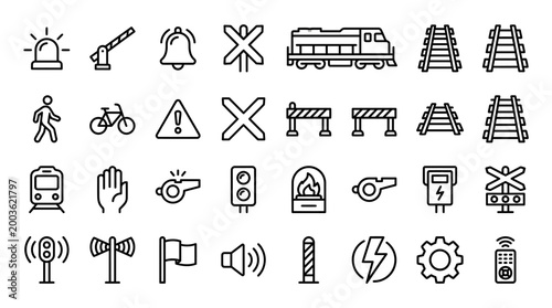 Vector Icons Set of railway and train transportation icons.