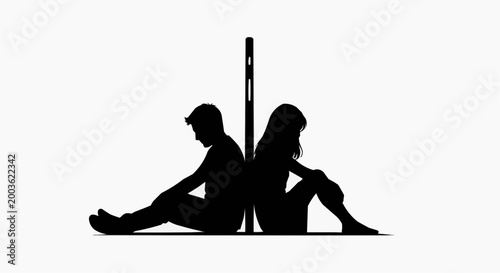 Couple Separated by Smartphone Digital Distance and Relationship Disconnection Concept White Background