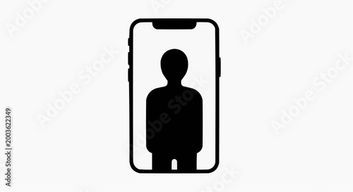 Person Inside Smartphone Screen Concept of Digital Life and Virtual World White Background