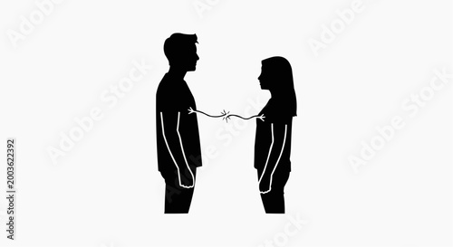 People Connected by Fragile Cable Unstable Connection and Digital Relationship Concept White Background